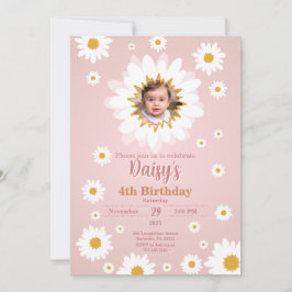 Daisyns Rosa Fotoinbjudan till foto vid födelsedag Inbjudningar