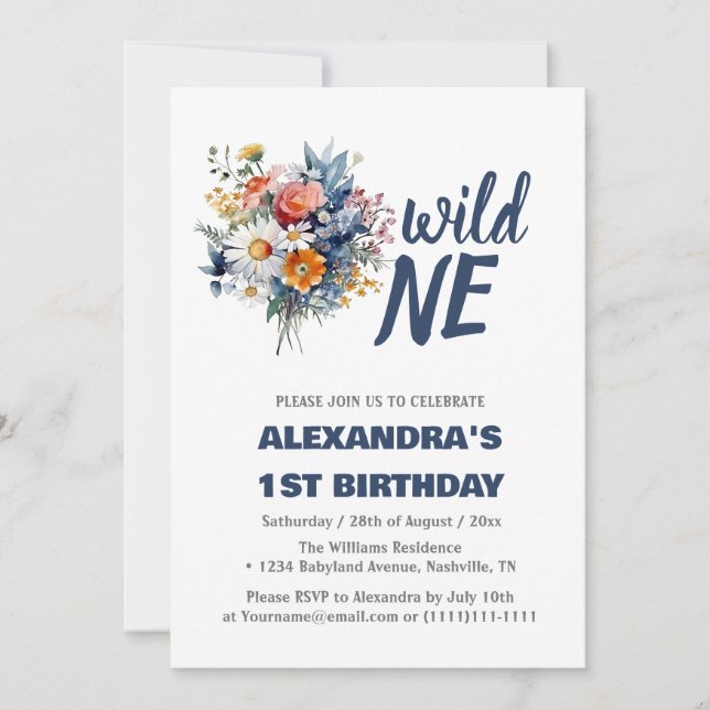 Daisyns Vild Ett första födelsedag Inbjudningar (Framsida)