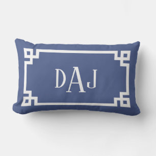 DAJ Blue- and White Grekiska Nyckel-skript Monogra Lumbarkudde