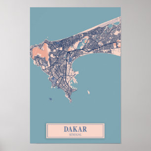 Dakar Senegal Afrika Blåsigt Stadskarta Resa Poster
