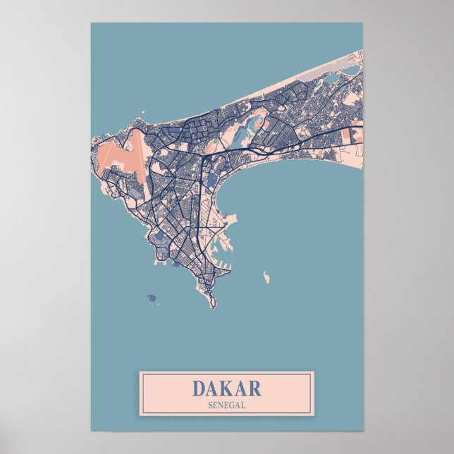 Dakar Senegal Afrika Blåsigt Stadskarta Resa Poster (Framsidan)