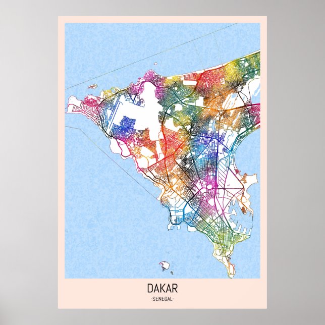 Dakar Senegal City Karta Poster (Framsidan)