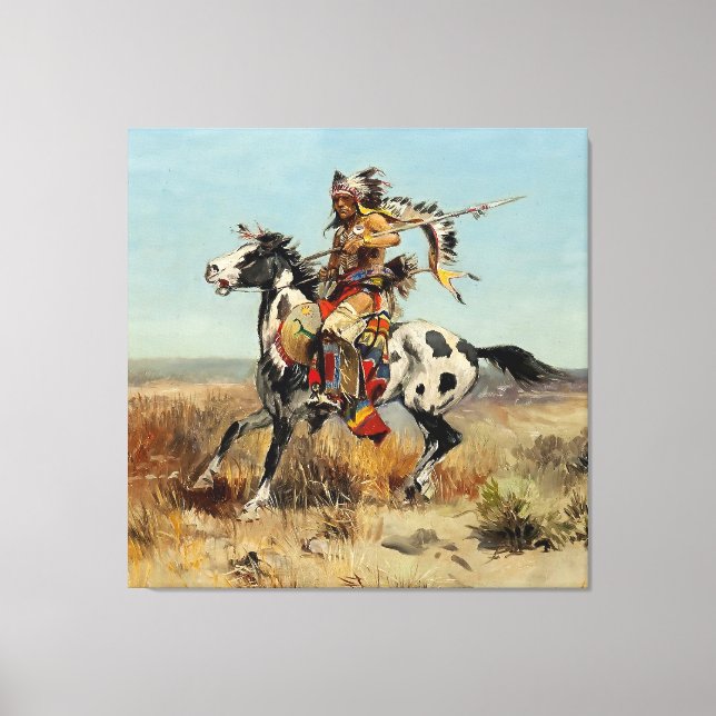 “Dakota Chief” västerländsk konst av Charles M Rus Canvastryck (Framsida)