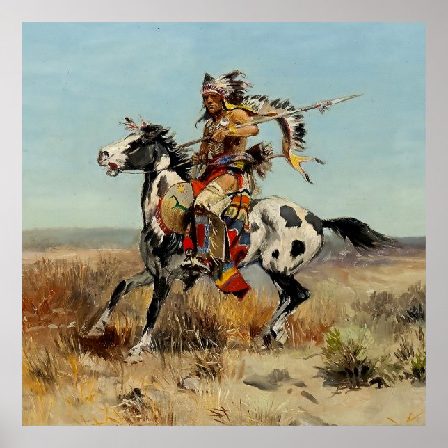 “Dakota Chief” västerländsk konst av Charles M Rus Poster (Framsidan)