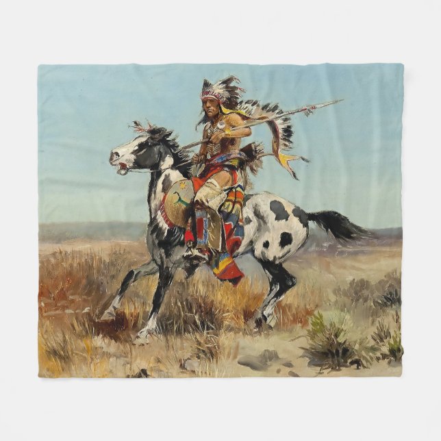 "Dakota Chief Western Art" av Charles M Russell Fleecefilt (Framsidan (Horisontell))