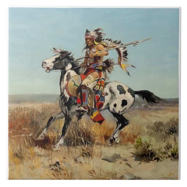 "Dakota Chief Western Art" av Charles M Russell Kakelplatta (Framsidan)