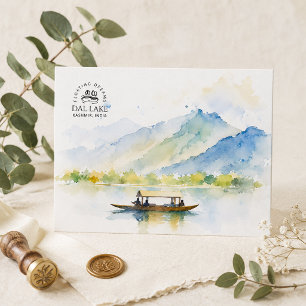 Dal Lake Kashmir Minimal Luftig Akvarell Resa Helg Vykort