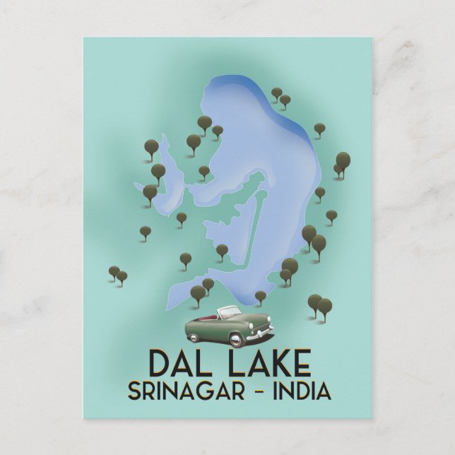 Dal Lake,Srinagar,Indien reseaffisch Map Vykort (Framsida)