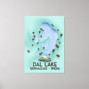 Dal Sjö,Srinagar,Indiens reseaffisch Karta Canvastryck