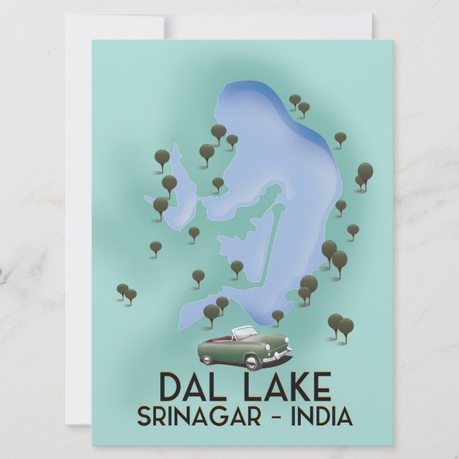 Dal Sjö,Srinagar,Indiens reseaffisch Karta Inbjudningar (Framsida)