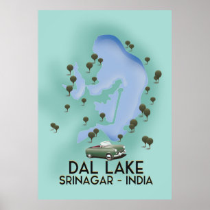 Dal Sjö,Srinagar,Indiens reseaffisch Karta Poster