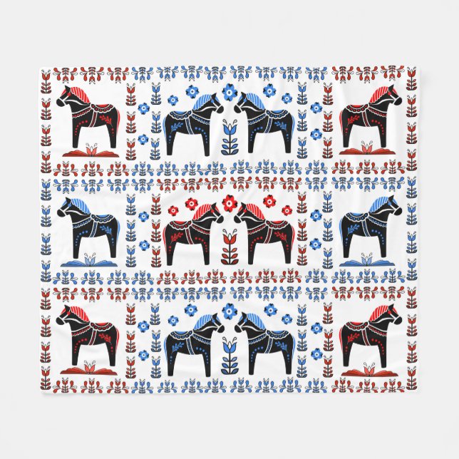 Dala folk svärtar hästen, norrmannen, blått/rött fleecefilt (Framsidan (Horisontell))