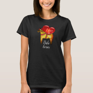 Dala folkhäst, svart/röd/gult/vitt rött hjärta t shirt