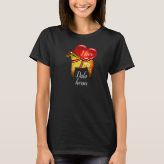 Dala folkhäst, svart/röd/gult/vitt rött hjärta t shirt