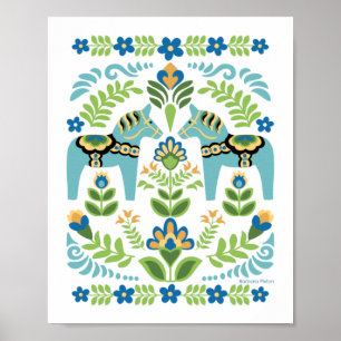 Dala hästar Teal Poster