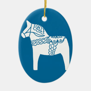 Dala hästblått julgransprydnad keramik