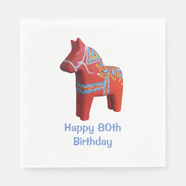 Dala Horse 80:e födelsedag Pappra blöjor Pappersservett (Framsidan)