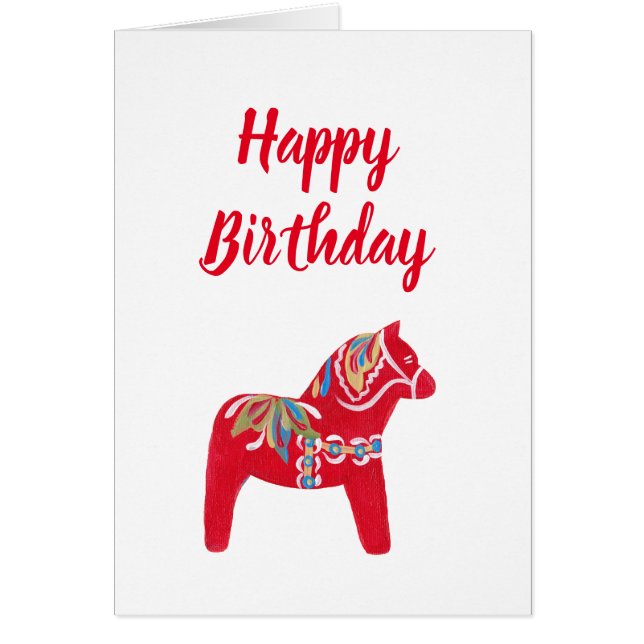 Dala Horse Birthday Hälsningskort (Framsidan)