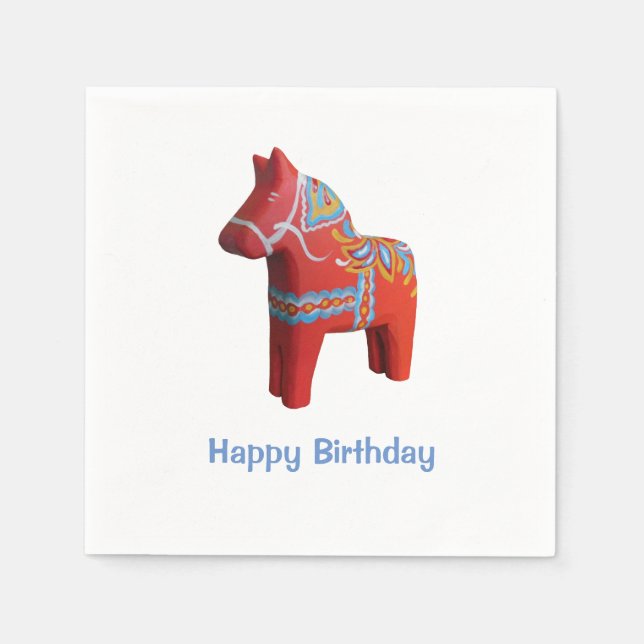 Dala Horse Birthday Pappra Napkins Pappersservett (Framsidan)