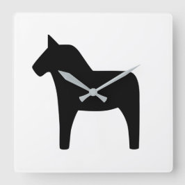 Dala Horse Black Clock Fyrkantig Klocka
