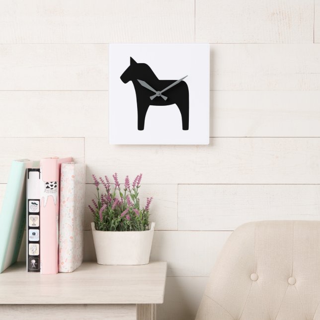 Dala Horse Black Clock Fyrkantig Klocka (Läsesal)