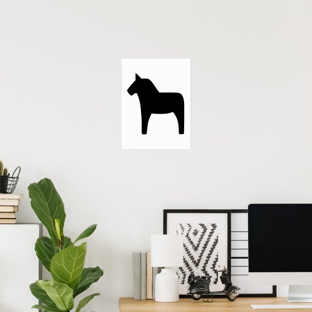 Dala Horse Black on White Poster (Hemmakontoret)