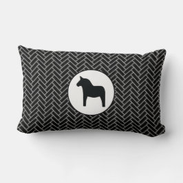 Dala Horse Black White Herringbone Dekorativ kudde