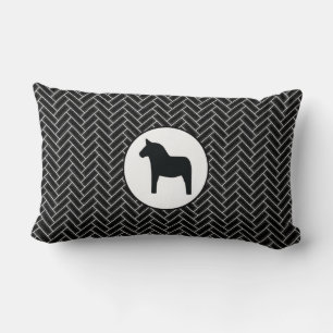 Dala Horse Black White Herringbone Dekorativ kudde