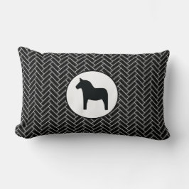 Dala Horse Black White Herringbone Dekorativ kudde