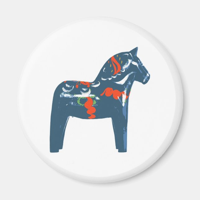 Dala Horse Blue Modern Art Sverige Magnet (Framsidan)