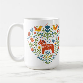 Dala Horse Folk Art Hygge Heart Pattern Mug Kaffemugg