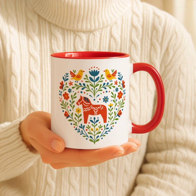 Dala Horse Folk Art Hygge Heart Pattern Mug Mugg (Skapare uppladdad)