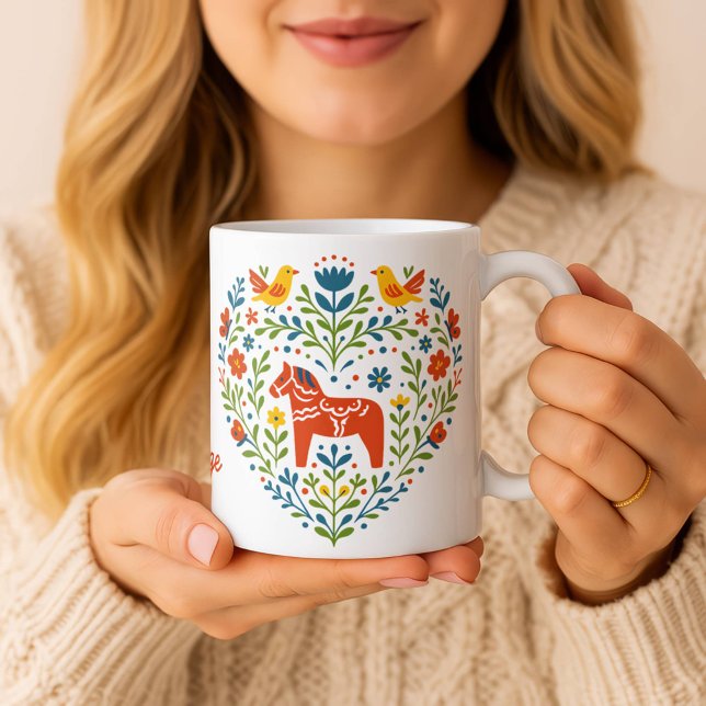 Dala Horse Folk Art Hygge Heart Pattern Mug Mugg (Skapare uppladdad)