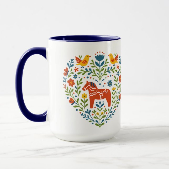 Dala Horse Folk Art Hygge Hjärtmönster Mugg (Vänster)
