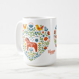 Dala Horse Folk Art Hygge Hjärtmönster Mugg