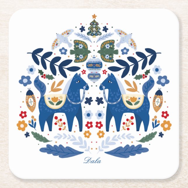 Dala Horse - Home Sweet Home Underlägg Papper Kvadrat (Framsidan)