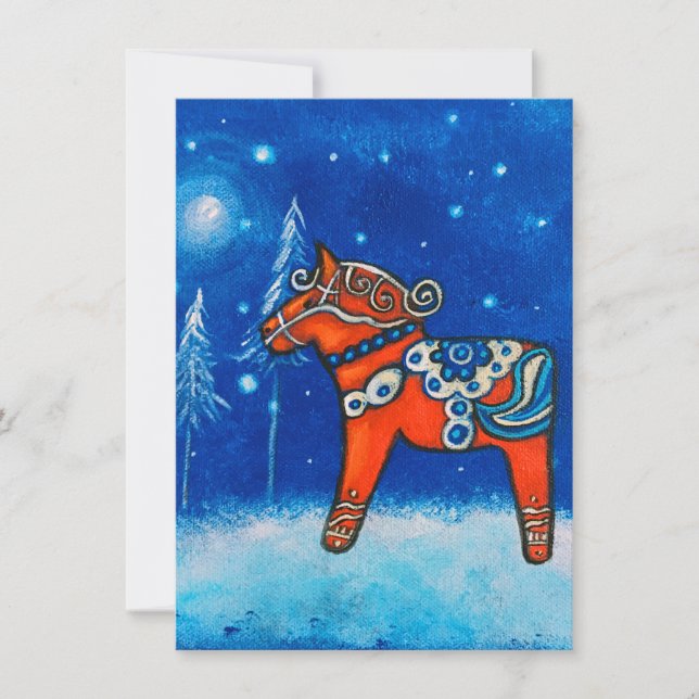 Dala Horse II på vinter Julkort (Framsida)