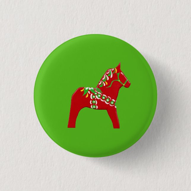 Dala Horse in Red and Grönt Knapp (Framsida)
