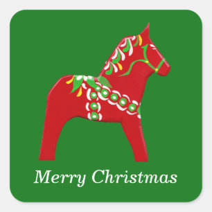 Dala Horse jul Sticker Fyrkantigt Klistermärke