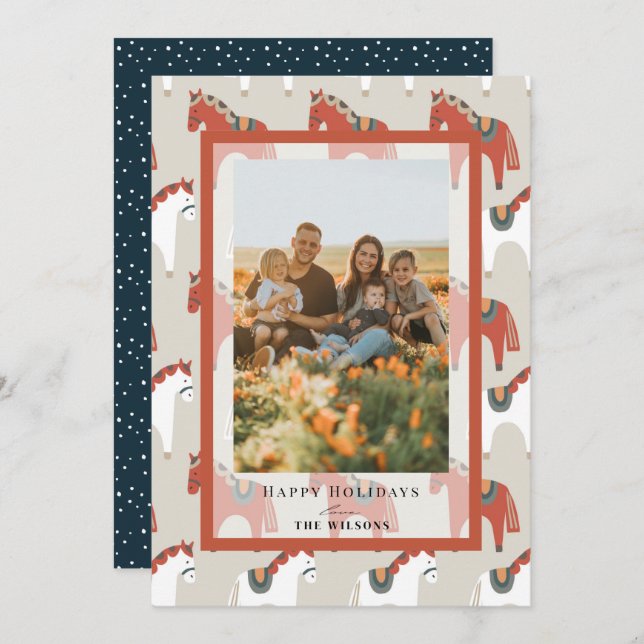 Dala Horse Mönster jul-Helgdag-fotokort Inbjudningar (Fram/baksida)
