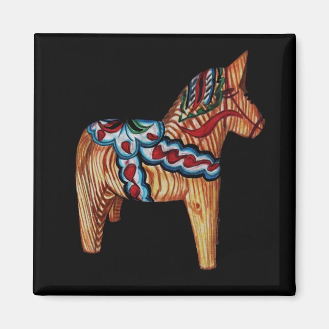 Dala Horse, Natural Wood Magnet (Framsidan)