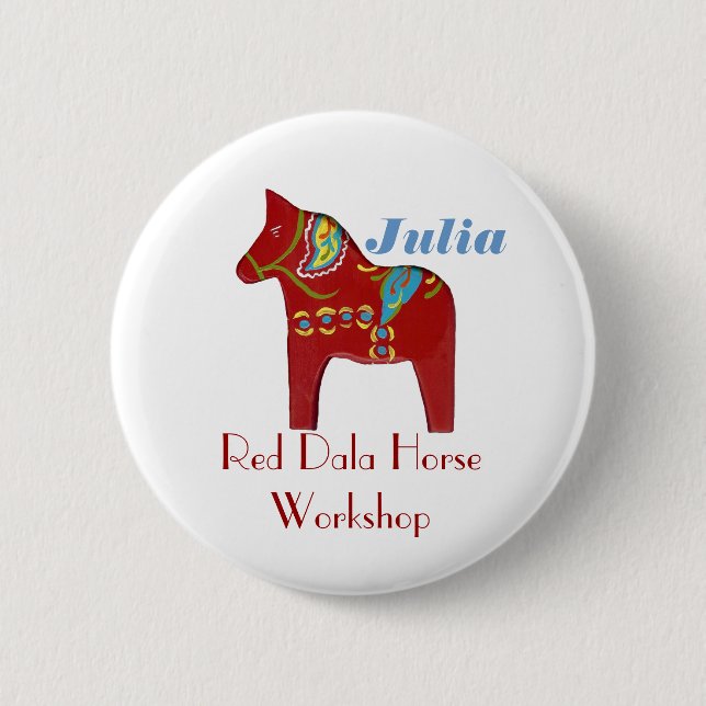 Dala Horse Personlig Namn bricka Button Knapp (Framsida)