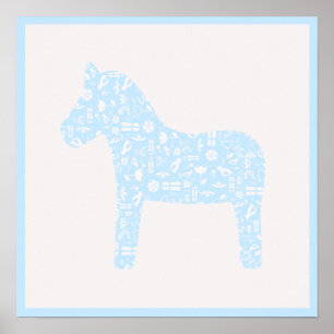 Dala Horse Poster, Baby blue Färg Poster