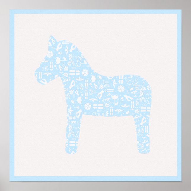 Dala Horse Poster, Baby blue Färg Poster (Framsidan)