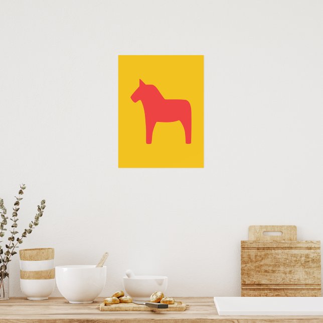 Dala Horse Red on Yellow Poster (Kök)