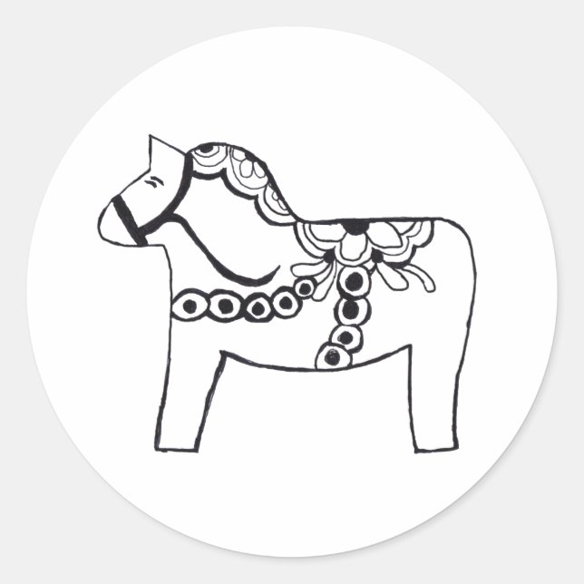 Dala Horse Sticker Runt Klistermärke (Framsida)