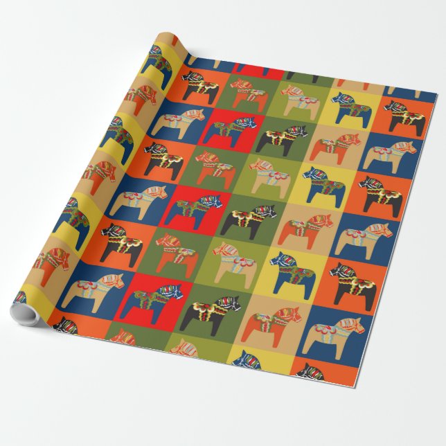  Dala Horse svensk folkart Mönster Presentpapper (Utrullad)