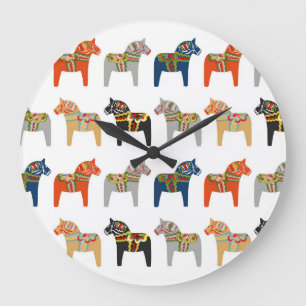 Dala Horse svensk folkart Mönster Stor Klocka