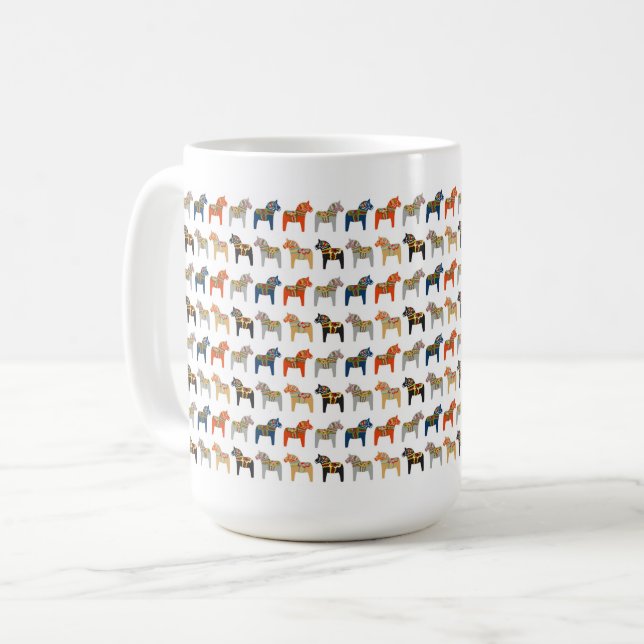 Dala Horse Svenska folkkonst Mönster Kaffemugg (Framsida vänster)
