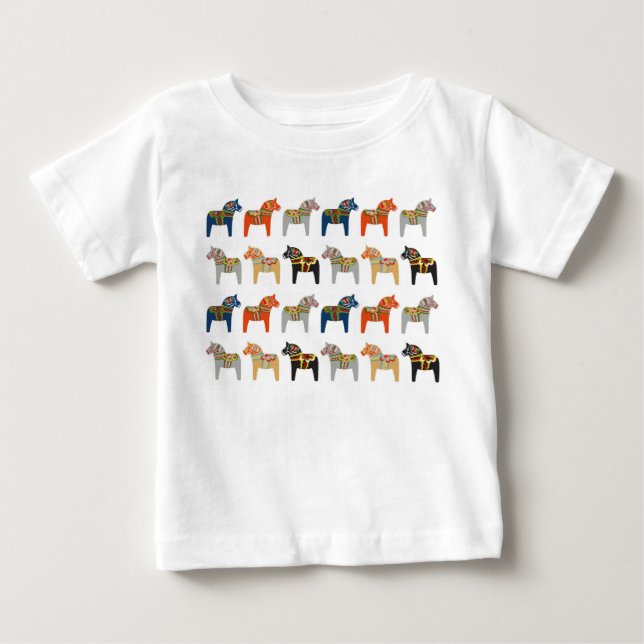 Dala Horse Svenska folkkonst Mönster T Shirt (Framsida)